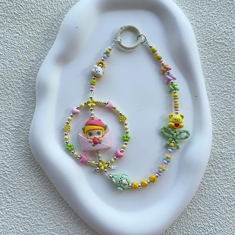 Фото Новый POP MART BEAN Diy брелок с любовным письмом розовое сердце брелок ручной работы брелок с бусинами кулон студенческая сумка аксессуары для подарка №4
