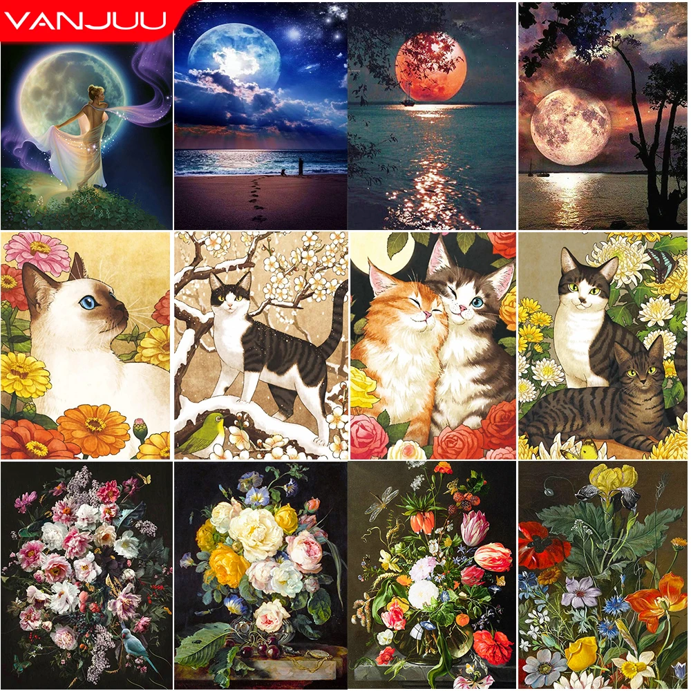 

Night Scene DIY 5D Diamond Painting Kit Cartoon Animal Cat Diamond Embroidery Painting Flower Rhinestone Mosaic Home Decor Gift
