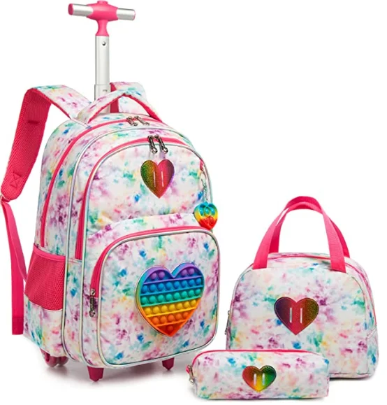 School Rolling Backpack bag for girls School trolley backpack bag school wheeled backpack lunch bag set school bag with wheels