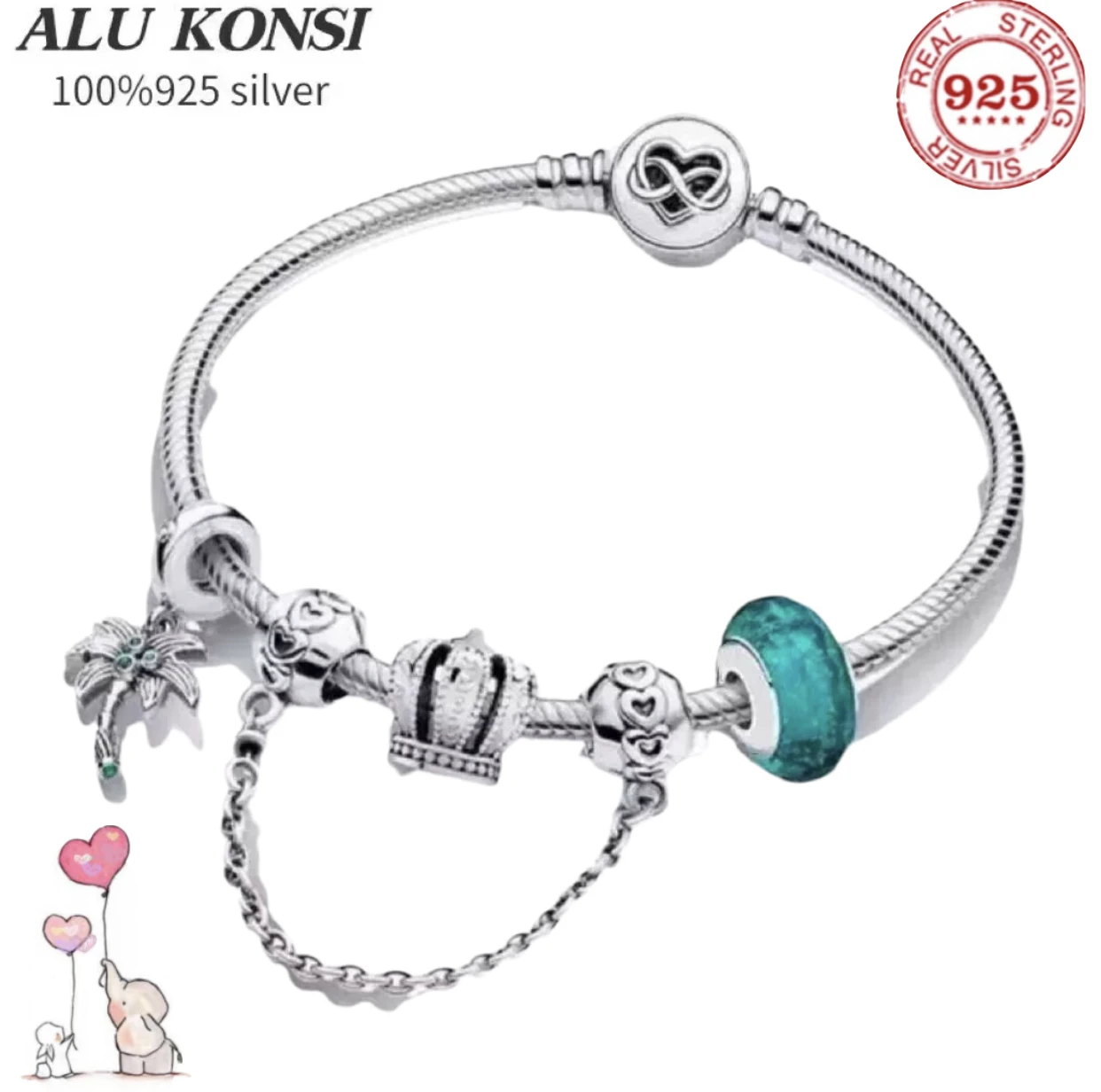 

Женский браслет из серебра 100% пробы, с Шармами