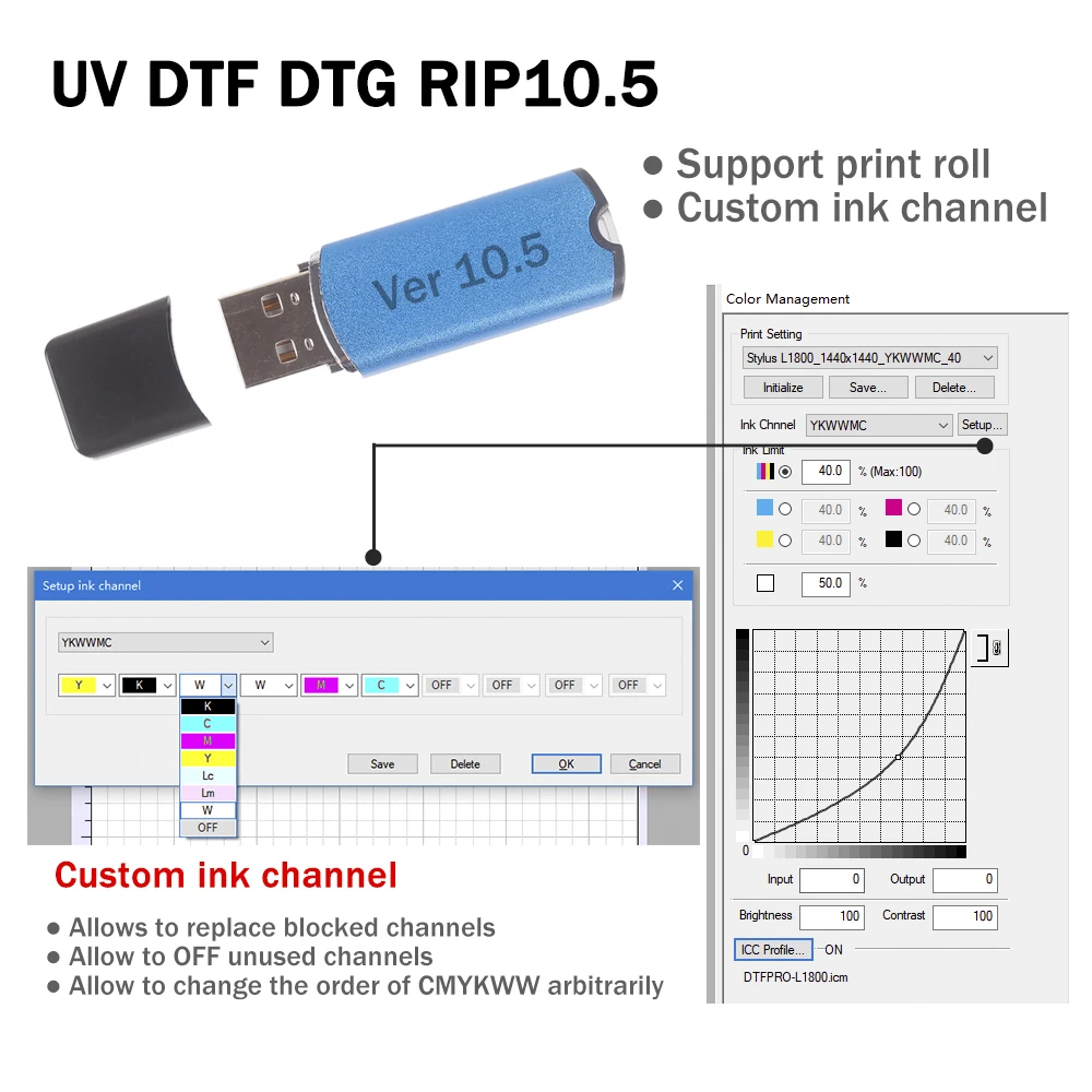 New version DTF RIP10.5 10.3 color separation printing software for Epson UV DTF DTG original and modified L1800 L805 printer