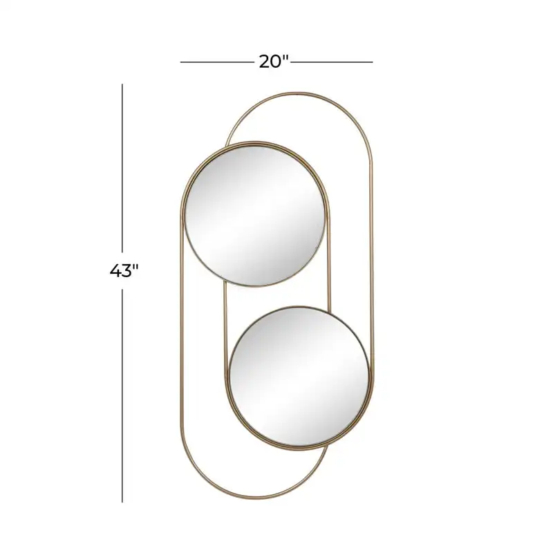 

Elegant Metal Gold Oval Loop Frame Two Round Wall Mirrors, 20"W x 43"H