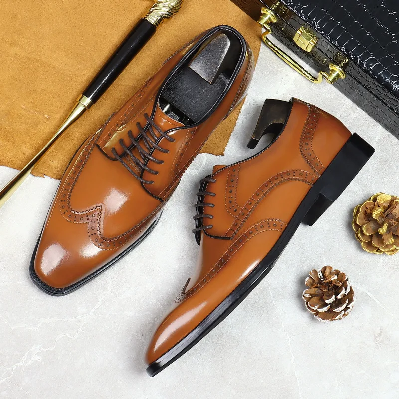 

Patent Leather Man Dress Shoes Luxury Handmade Italian Classic Vintage Brogues 2022 Autumn Black Wedding Social Shoes for Men