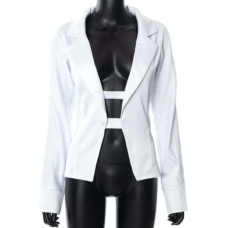 Autumn New Style 2023 Solid Color Long-sleeve Sexy Waist Commuter Suit Top Blazer Fall Jacket for Women White Ropa De Mujer
