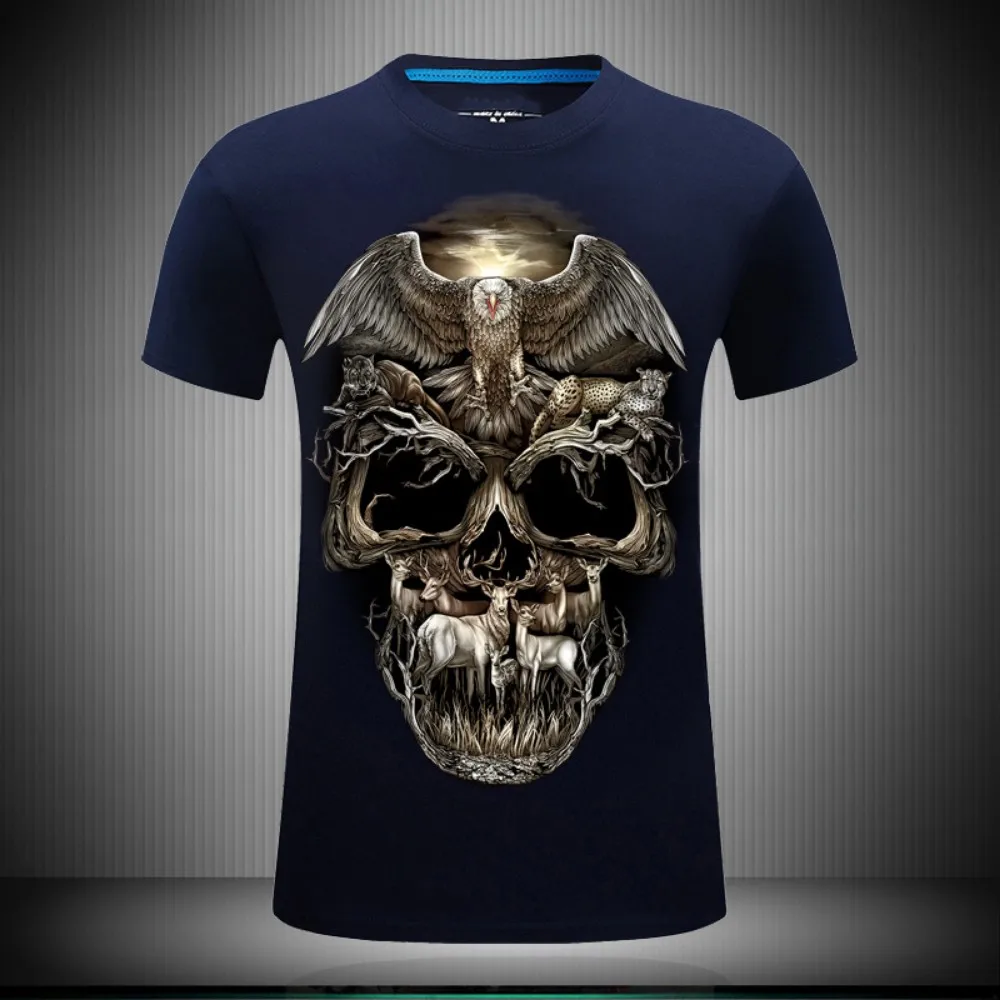 

Summer Men's T-Shirt Cotton Polyester Large Size 6XL Casual Streetwear Tops Print 3D Skull Pattern Black Blue