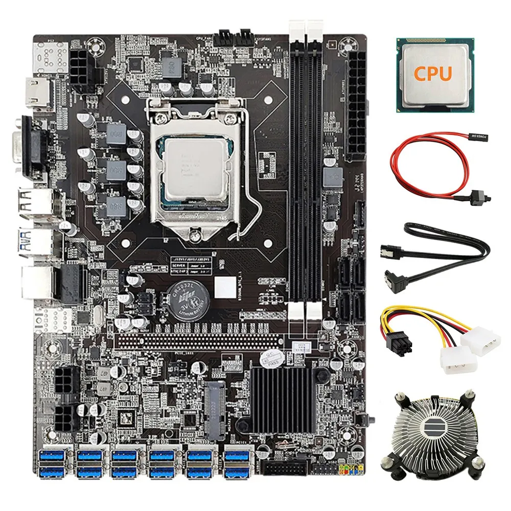 

12 GPU B75 ETH/BTC Mining Motherboard+CPU+Fan+Power Cable+SATA Cable+Switch Cable 12 USB3.0(PCIE) LGA1155 DDR3 SATA3.0