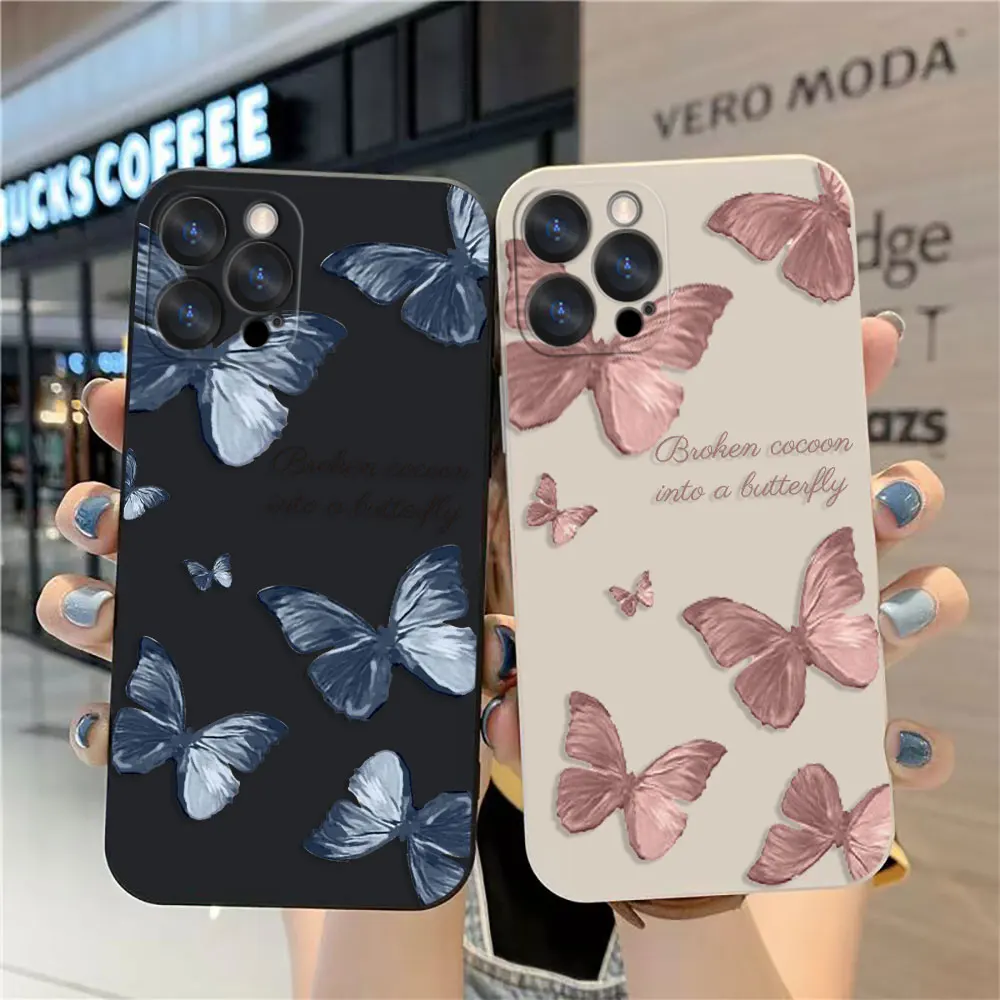 Phone Case For Apple iPhone 14 13 12 11 Pro XS Max Mini X XR SE 7 8 6 6S Plus Case Cover Funda Cqoue Shell Capa Pretty Butterfly