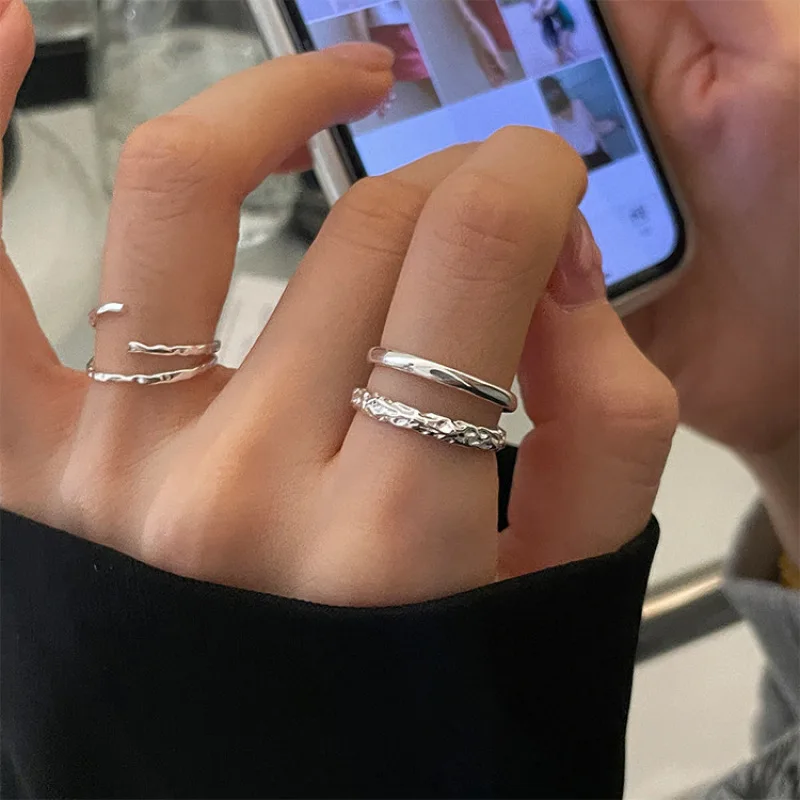 

Irregular Metal Ring Set Women Retro Style Simple Ring