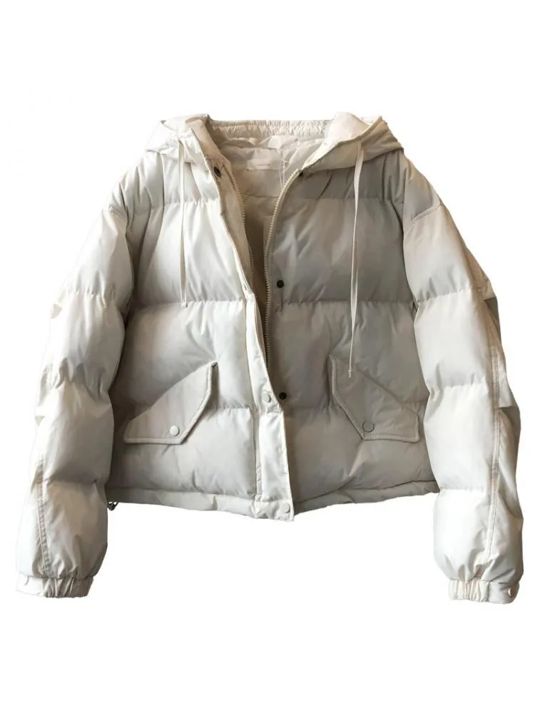 Black Short Thick Cotton-Padded Hooded Parkas Jacket Women 2022 Winter Korean Version Loose Warm Bread Clothing Coats
