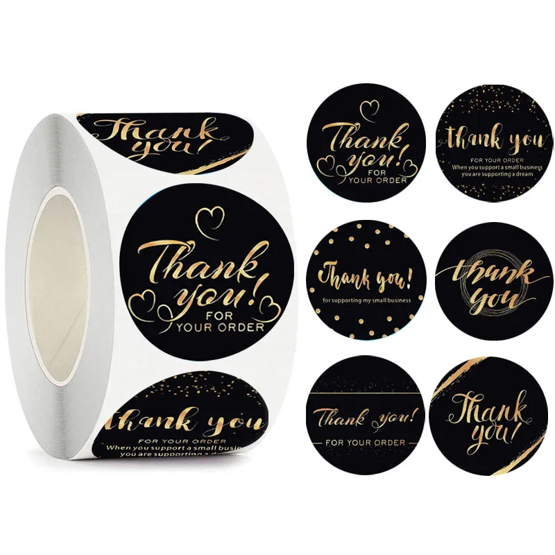 

500 Stickers / roll package thankyou thank you black hot stamping sticker label