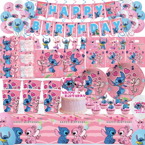 Одноразовые наборы посуды Disney Stitch розового цвета