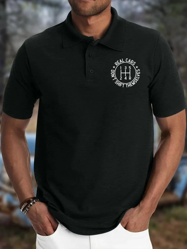 

Men's Real Cars Don't Shift Themselves Funny Graphic Printing Text Letters Casual Polo Shirt