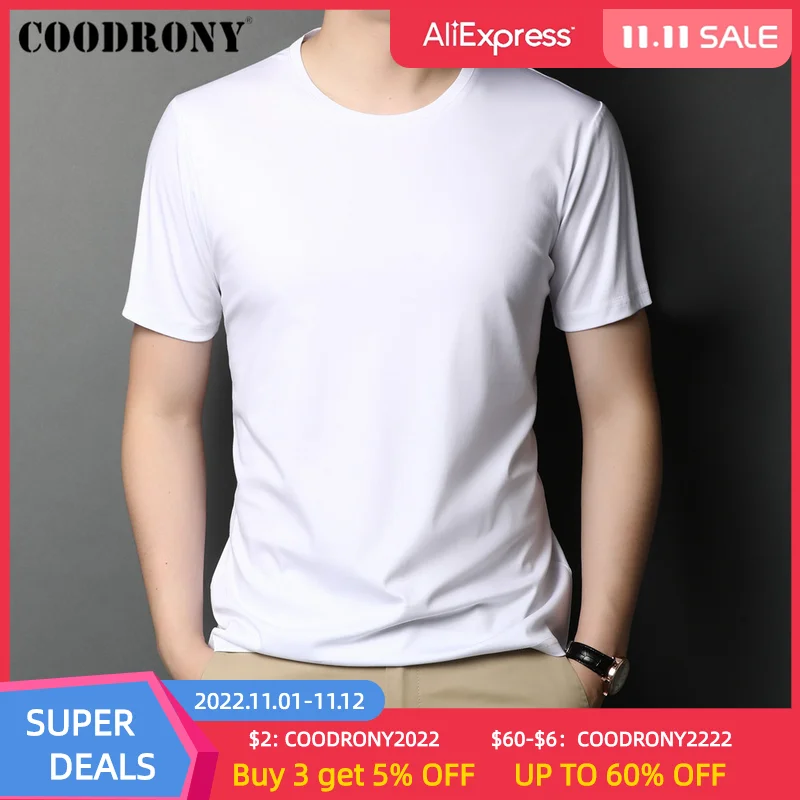 

COODRONY Brand High Quality Summer Cool Cotton Tee Top Classic Pure Color Casual O-Neck Short Sleeve T Shirt Men Clothing C5202S