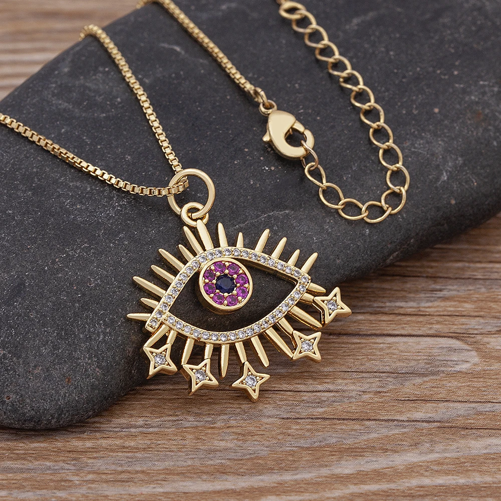 

AIBEF New Punk Charm Evil Eye Inlaid Star Shape Crystal Zircon Pendant Gold Necklace Women Elegant Jewelry Party exquisite Gift