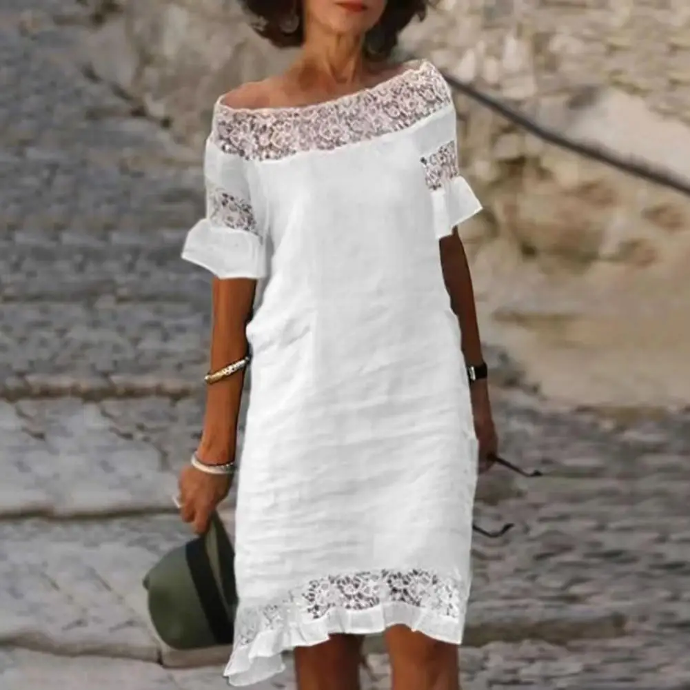 

Женское пляжное платье с оборками, летнее повседневное кружевное праздничное платье