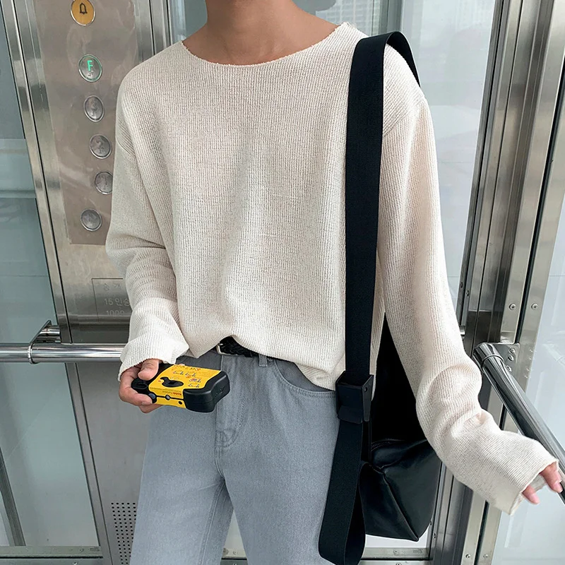 

High quality Spring, autumn and winter men's long sleeved T-shirt, Korean style, with thin knit bottoming shirt inside, put on c