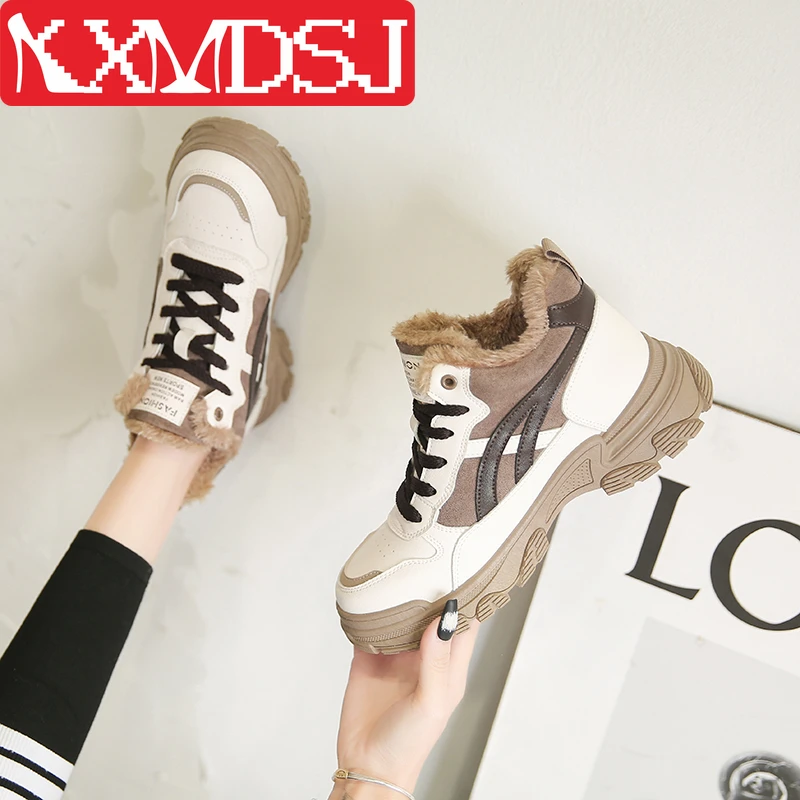 

Женские кроссовки из ПУ кожи, с высоким верхом и плюшевой подкладкой