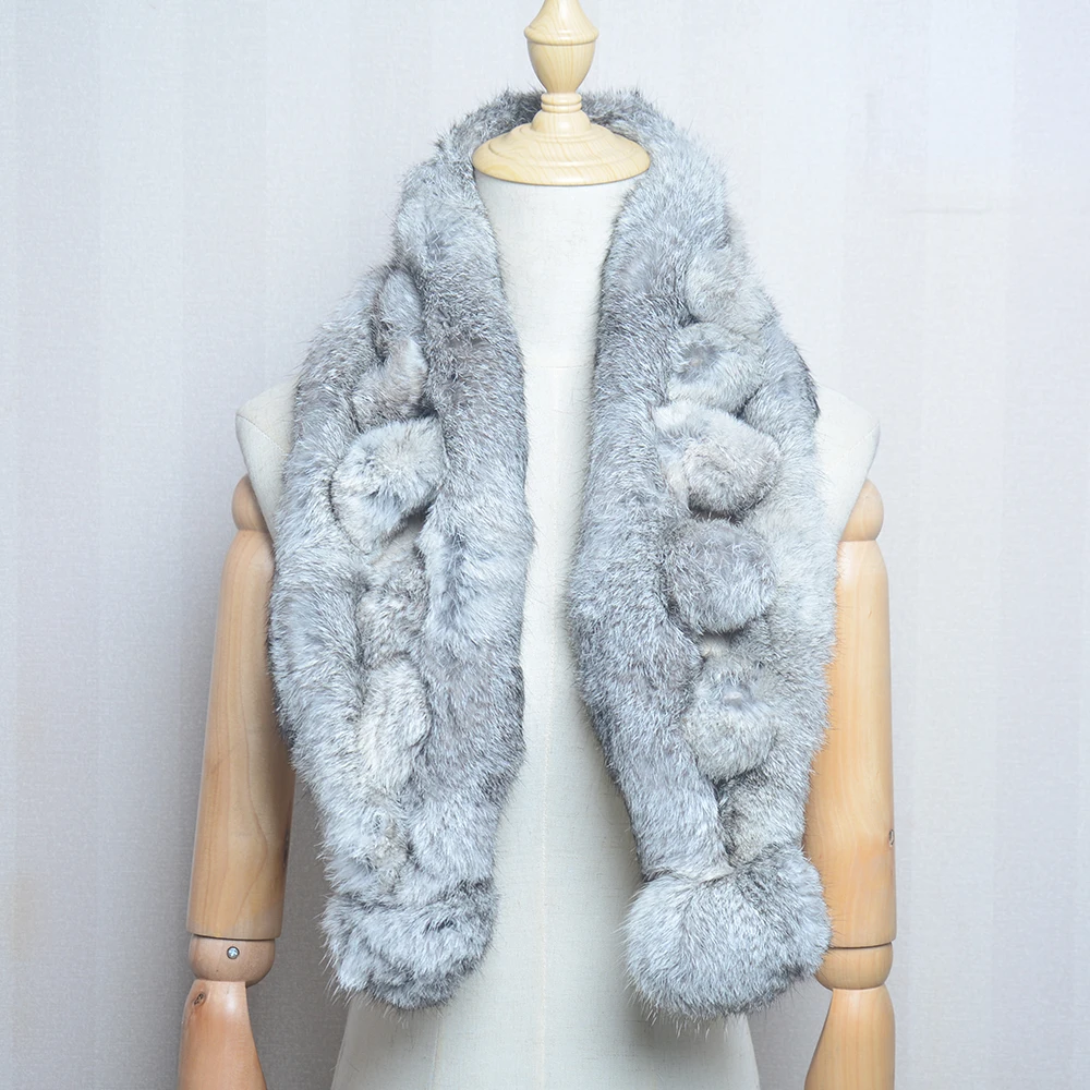 

Winter Scarf Luxury Natural Real Rabbit Fur Warm Scarf Fashion Soft Plush Thicken Snood Scarves Shawl for Adult Kids Women Girls