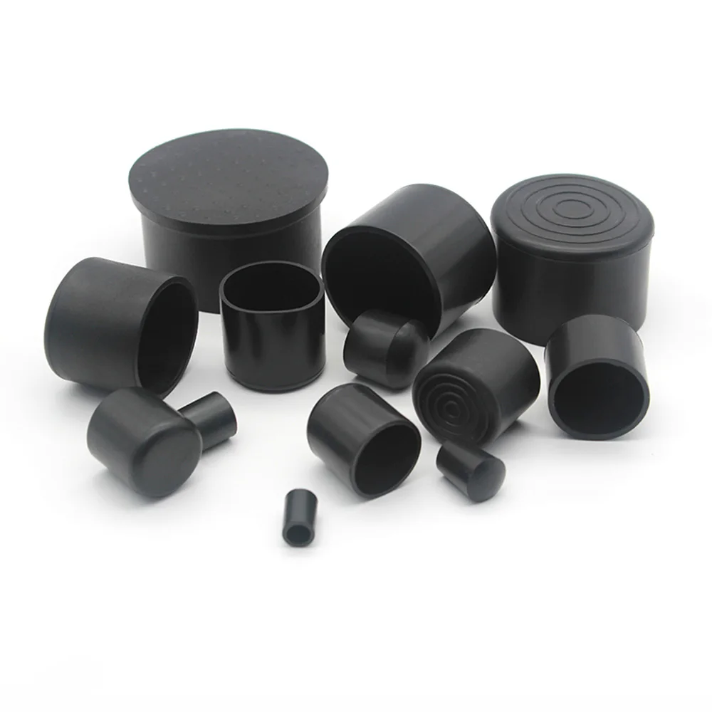Black Round Rubber Chair Leg Caps Table Furniture Feet Pipe Tubing End Cover Socks Plug Floor Protection Pad 6 8 10 12 14-63mm