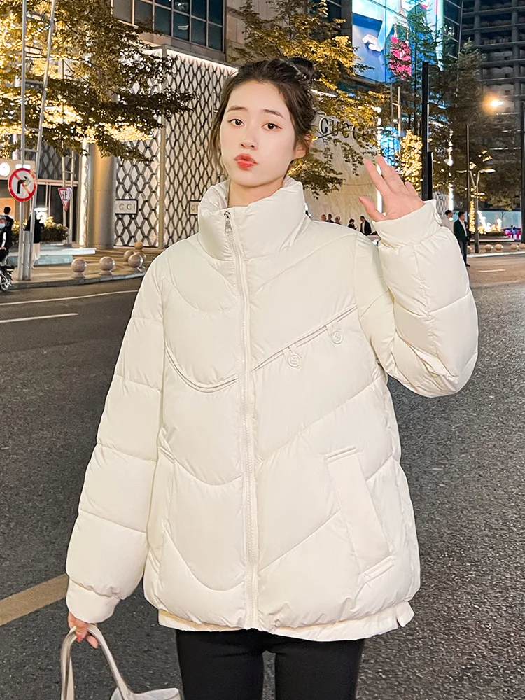 MEILLY DOLPHIN 2023 New Winter Short Coat Women Solid Puffer Jacket Pocket Stand Collar Cotton Padded Casual Warm Parkas Outwear