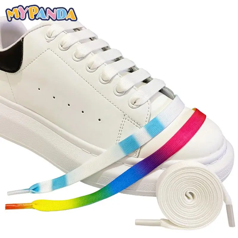 

1Pair Colored Creative Sports Laces Rainbow Shoelace Gradient White Women's Casual Shoelace Wide And Thick Flat Shoelace