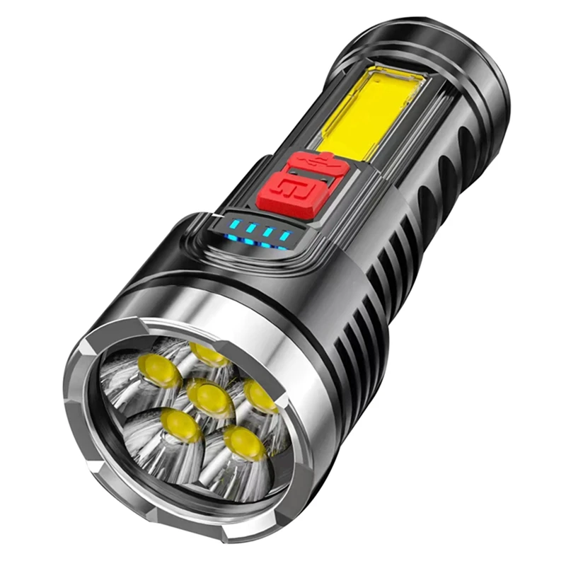 

6-Core Super Bright Flashlight Rechargeable Outdoor Multi-Function LED Long-Range Spotlight Battery Display COB Light