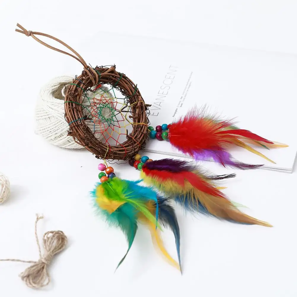 

Unique Bright Color Creative Small Vine Frame Feather Dream Catcher Pendant Kids Gift Dream Catcher Hanging Dream Catcher