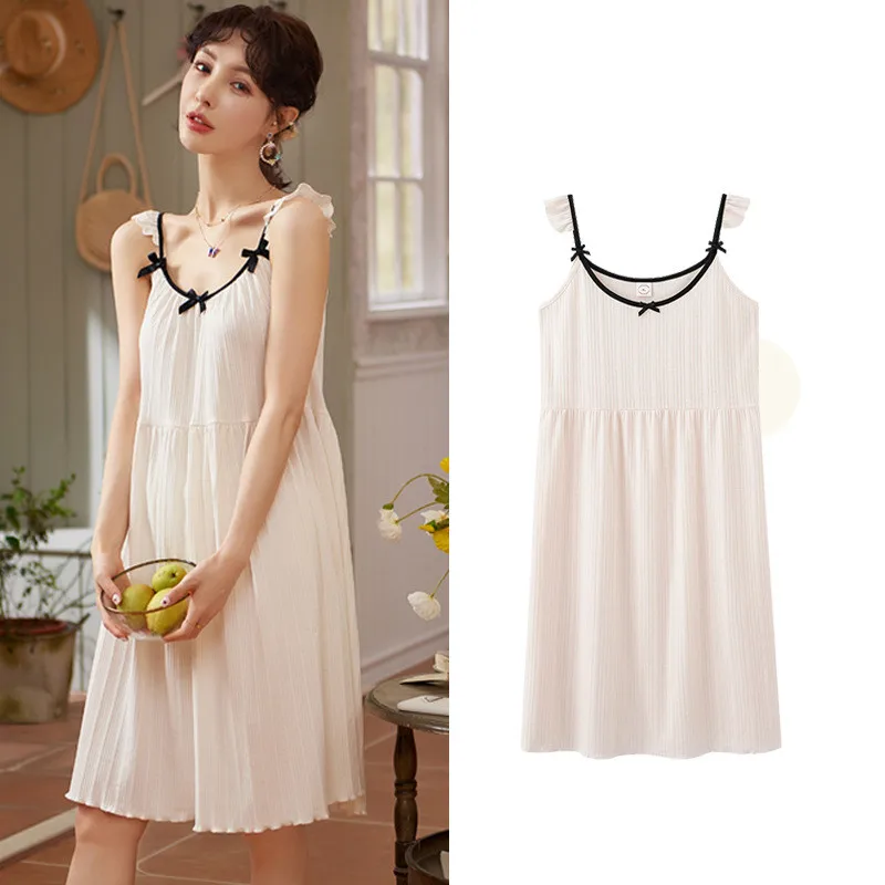 Fdfklak Korean New Night Dress Women Casual Large Size Suspender Nightdress Cotton Sweet Nightwear Ladies Homewear Sleepshirt