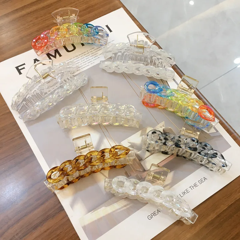 

Rainbow Hair Clips for Hair Accessories for Women T-shaped Back of Head Color Mermaid Chain Shark Clip Girls Accessory New