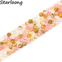 wholesale natural stone beads faceted watermelon quartz loose beads 15 pick size 4 6 8 10 12mm diy jewelry making for bracelet