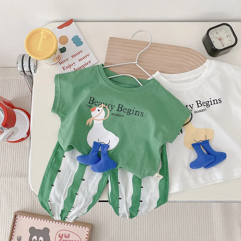 

Summer Children Sleeveless T Shirt Boys Girls Cartoon Duck Letter Print Vest Cotton Casual Kids Tank Tops 1-6Y