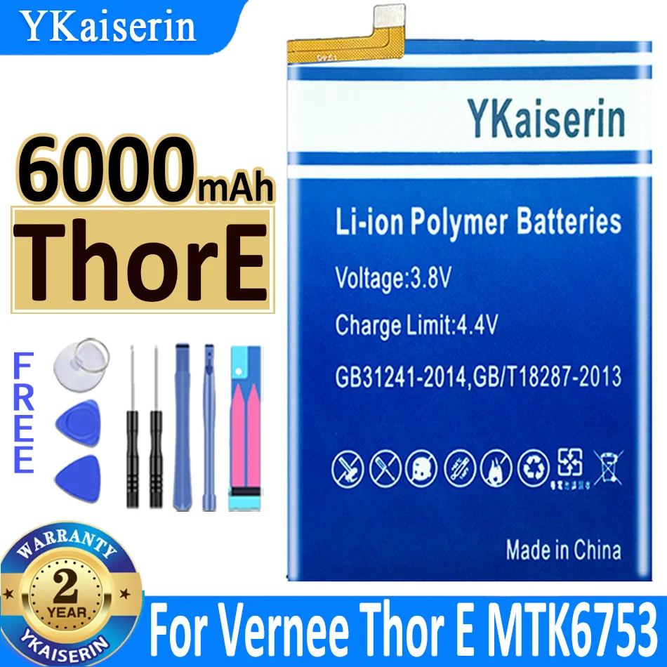 

YKaiserin Battery ThorE 6000mAh For Vernee Thor E MTK6753 Mobile Phone Latest Production High Quality Bateria + Free Tools