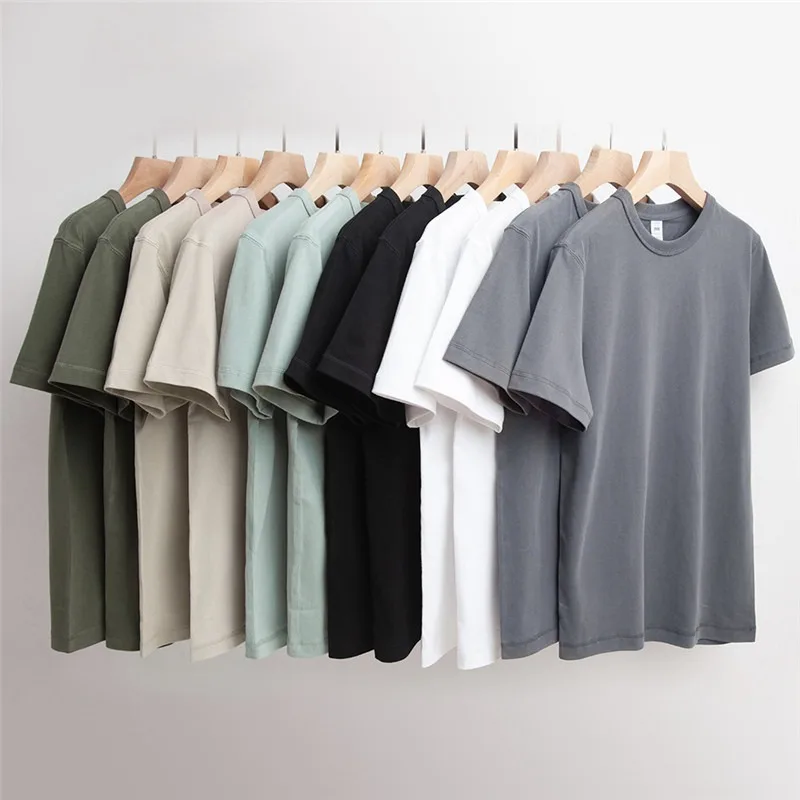 

Round Neck Blouse Men's Top 250G Carbon Brushed Short Sleeve T-shirt Cotton