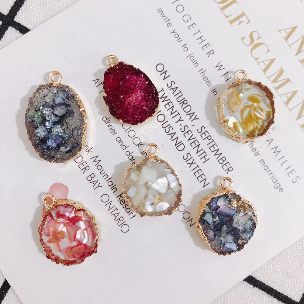 

DIY Jewelry Findings Glitter Resin Geometry Charms with Shell Decorated 20pcs Ornament Accessories Necklace Earring Pendants