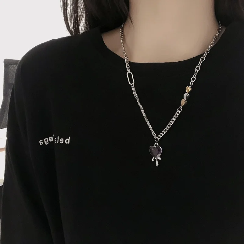 

Necklaces Woman Heart Necklace Women Pendant Simple Chain Lovers Jewelry Wedding Silver Color Trendy Kpop Party Metal Collares