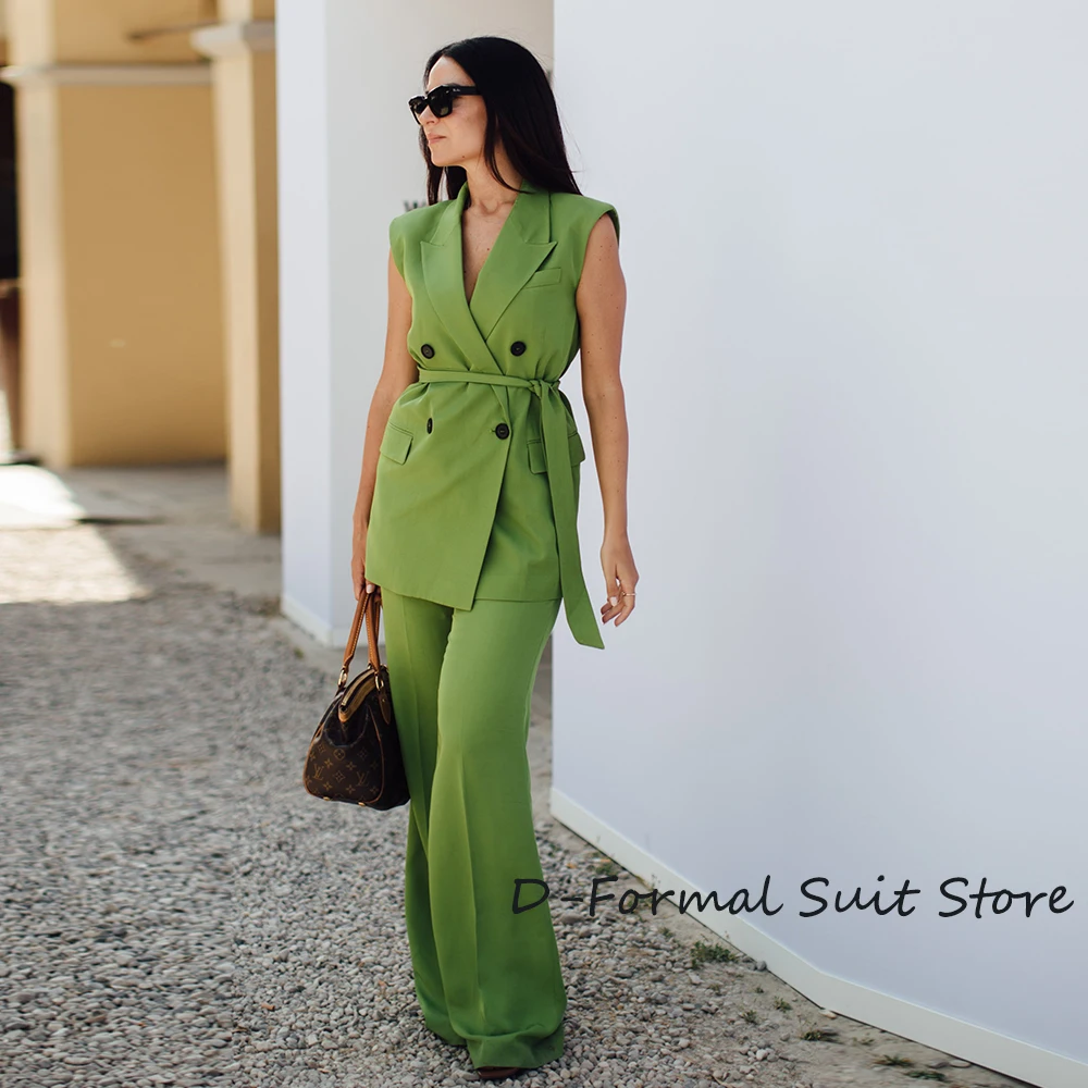 

Women's Suit 2 Piece Vest And Pant High Street Sleeveless Jacket Formal Business Double Breasted Lady Vests Chalecos