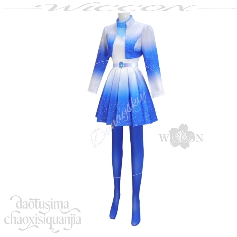 Костюм для косплея Члоу из Descenn Anime Dantss Wicked 5: синяя модная короткая куртка, градиентная юбка, парик для Хэллоуина и ролевых игр (art.: 3920dc2a73a14) - 3920dc2a73a14