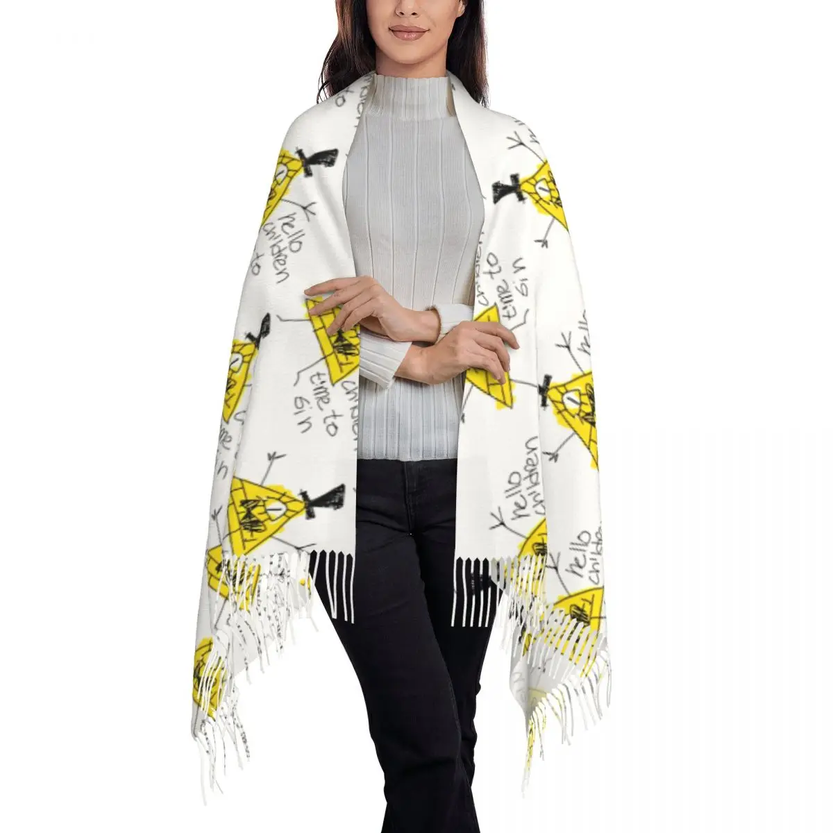 Женский шарф с кисточкой Gravity Family Falls Hello Children Time To Sin большая зимне-осенняя шаль и