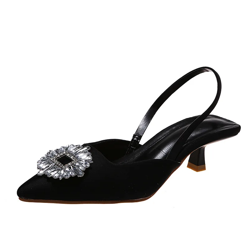 

Новинка лета 2022, стразы, красные остроносые туфли на шпильке с пряжкой, женские туфли на высоком каблуке Muller