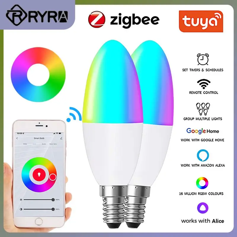 5w Dimmable E14 Led Bulb For Alexa Google Home Yandex Alice Zigbee Smart Lamp Tuya Zigbee Smart Light Bulb Smart Home Rgbcw