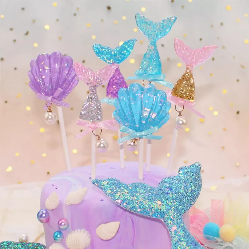 

Glittering Mermaid Shells Ocean Ice Cream Theme Happy Birthday Party Supplies Beauty Cake Topper Decorations Kids Cupcake