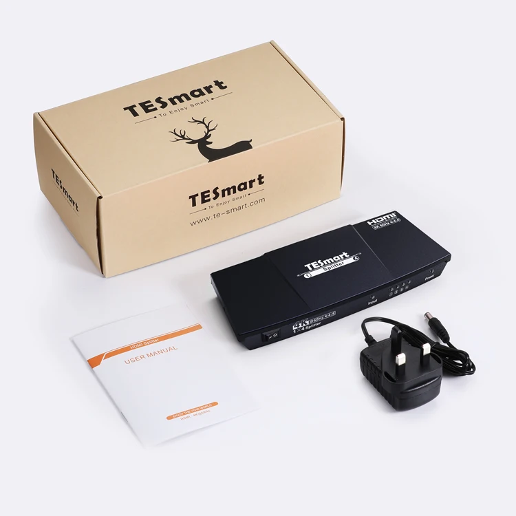 TESmart Video Splitter CEC UltraHD 4K HDCP Support 7 EDID Modes Auto Switch Video Converter 1X4 IR HDMI Splitter