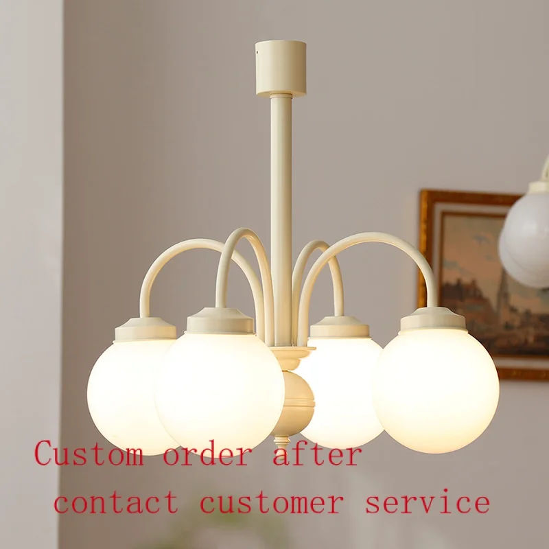 

Medieval French vanilla beige globe chandelier, Nordic retro bedroom study closet chandelier