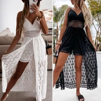 beach dress hollow out lace summer v neck long dress shorts playsuit for beach