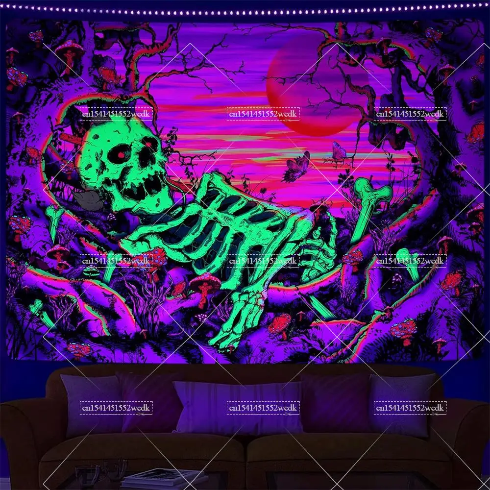 Гобелен с черепом Blacklight готический неоновый гобелен со скелетом Подвесной