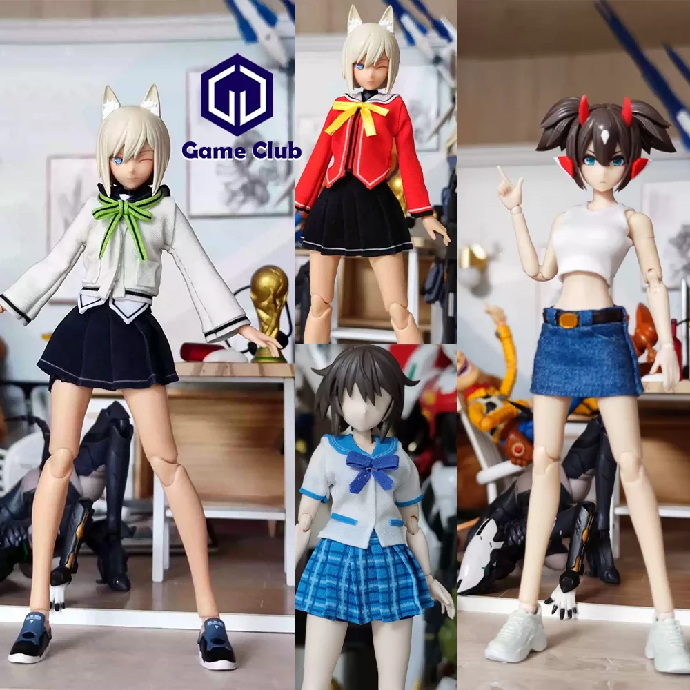 

1/12 Female Anime JK School Uniform Plaid Pleated Skirt Long /Short Sleeve Top Off Waist Vest Sailor Suit Fit 6'' Action Figures