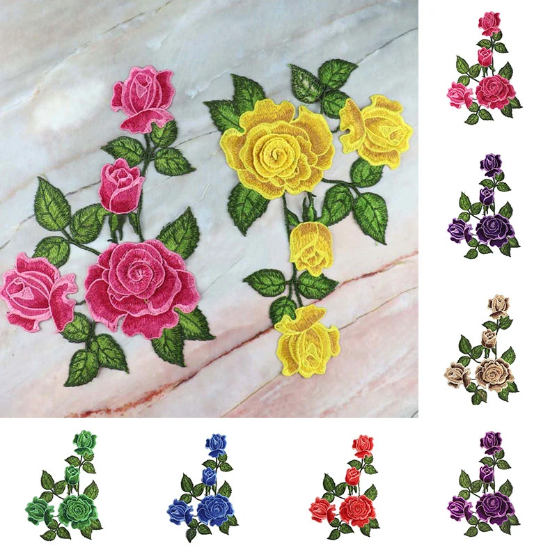 

1pc Fashion Red Rose Embroidered Sewing On Patch Flower Iron On Patch Stickers For Clothes Badge Sewing Fabric Applique Supplies