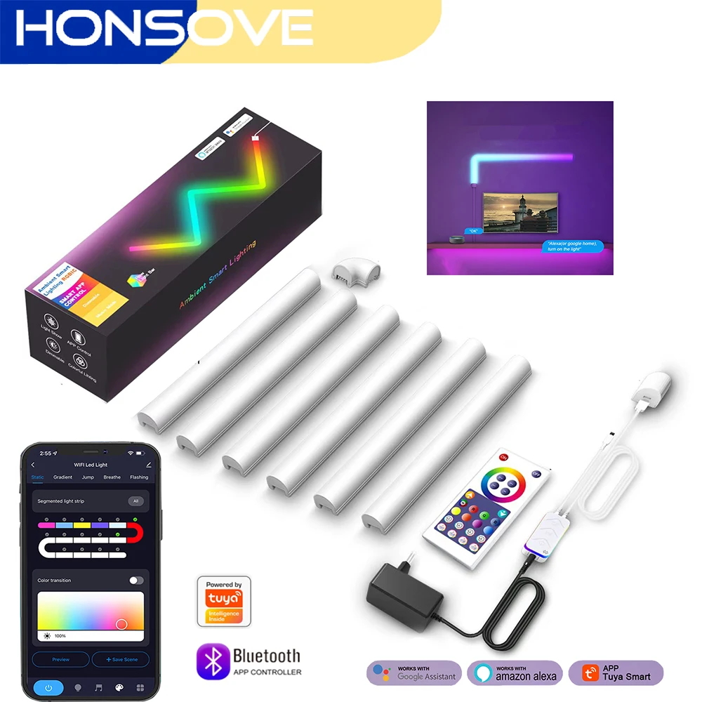 

RGB Light Bar LED Smart Wall Light BluetoothMusic Sync DIY APP Voice Control Night Light For TV Bedroom Game Room Bar Decoration