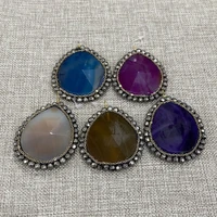 irregular water drop faceted agate pendant crystal bead charm pendant diy jewelry making necklace bracelet size 50x67mm