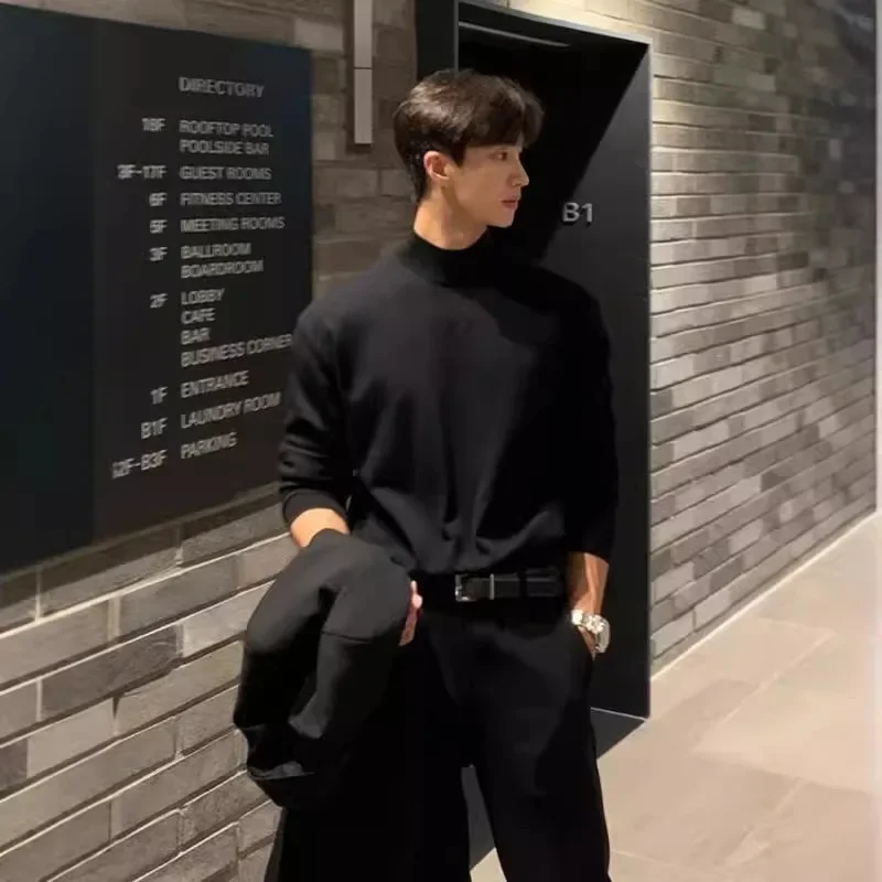 Осень/зима мужской свитер-поло/черепаховый воротник свободного покроя